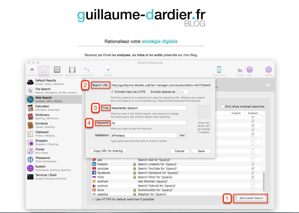 alfred plugin OSX : exemple newsletter guillaume dardier